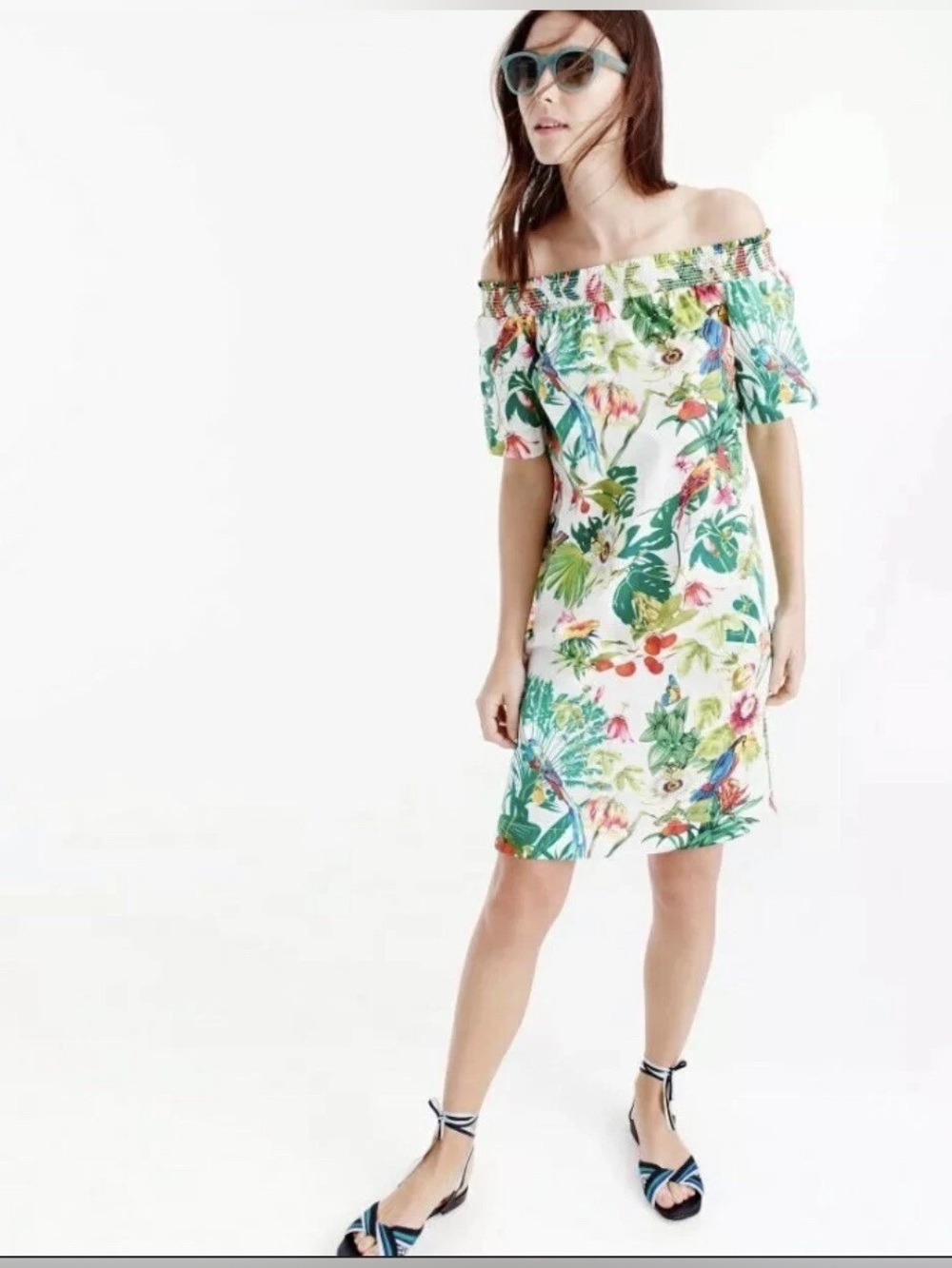 J.Crew Off the Shoulder Ratti Into the Wild F1959 Jungle Cotton Dress Size 10